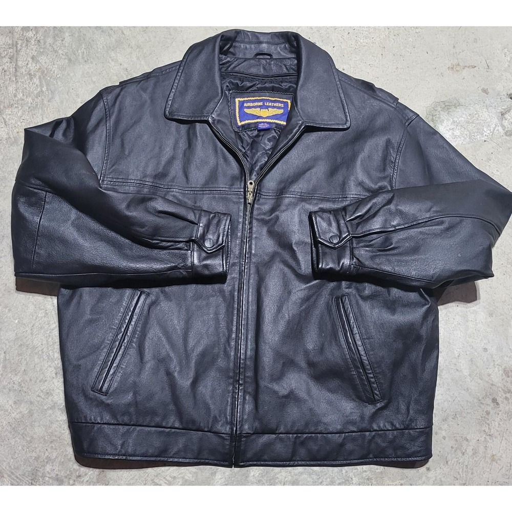 Mens Airborne Leathers 100% Gen Leather Motorcycle Jacket~Zip Out Liner XL Black